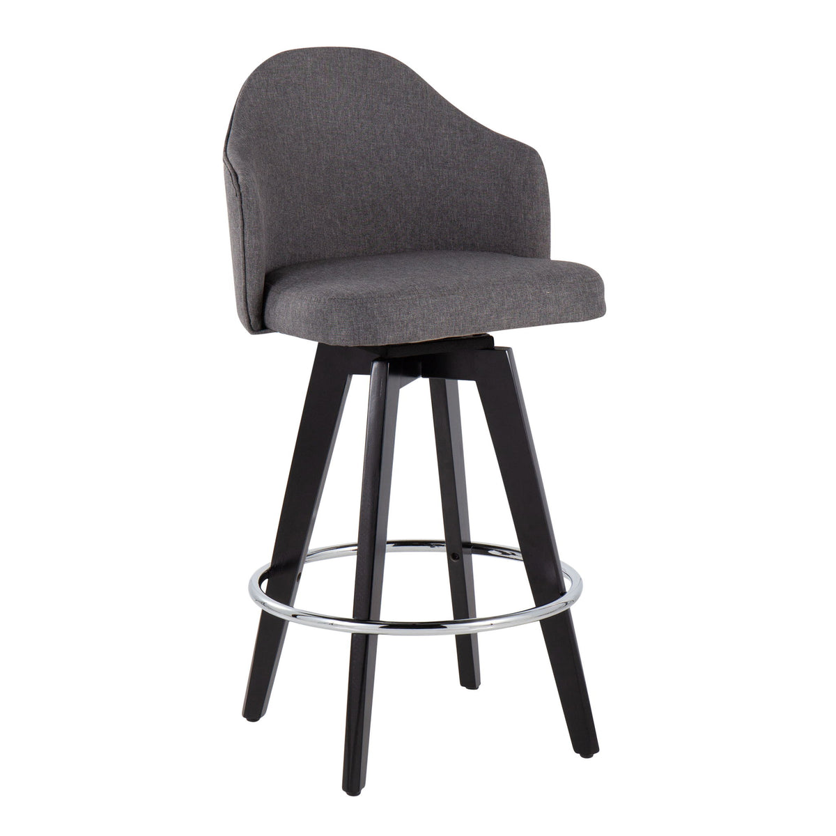 Ahoy - Contemporary Fixed Height Counter Stool Round Chrome Footrest (Set of 2) - Gray - Fabric