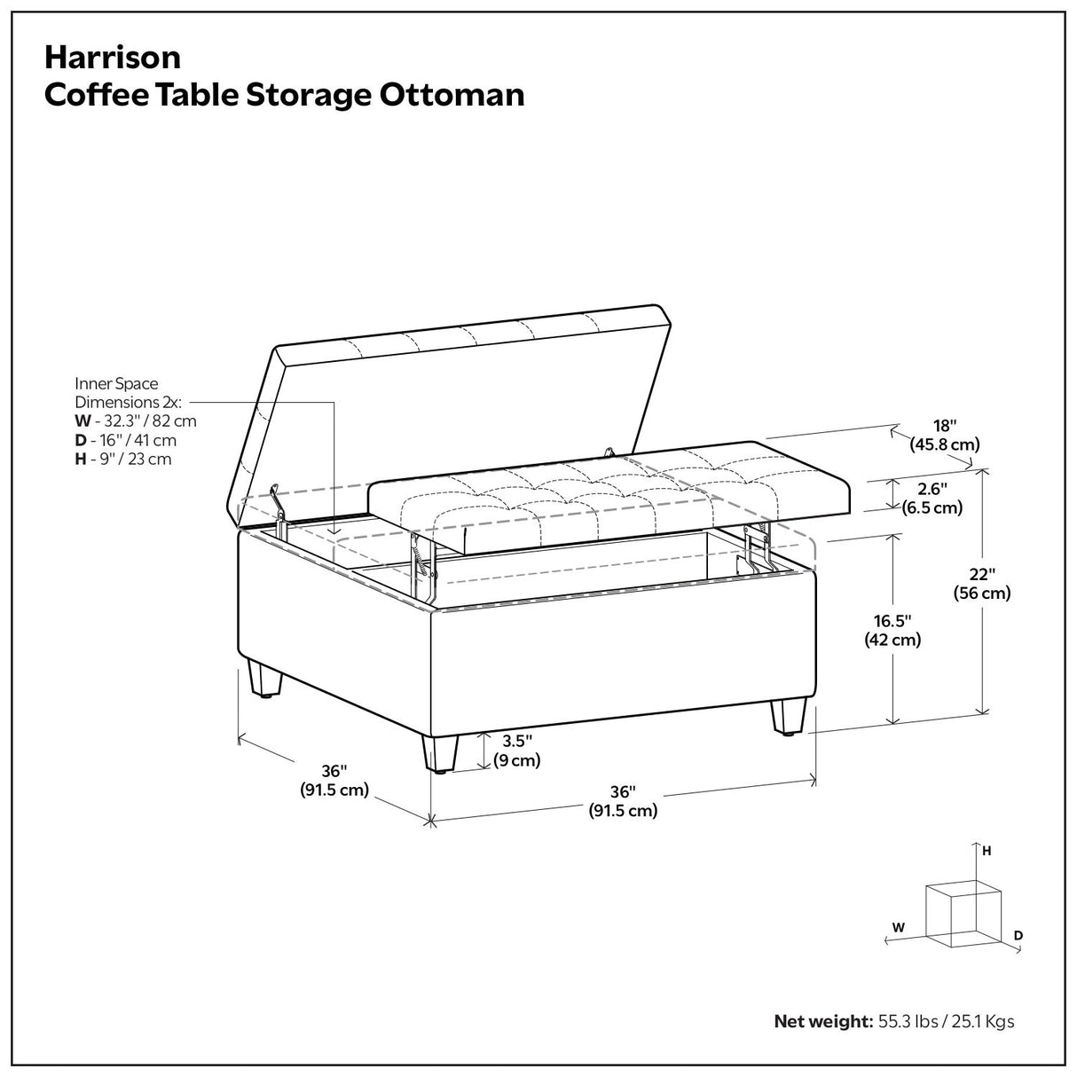 Harrison - Coffee Table Storage Ottoman - Silver