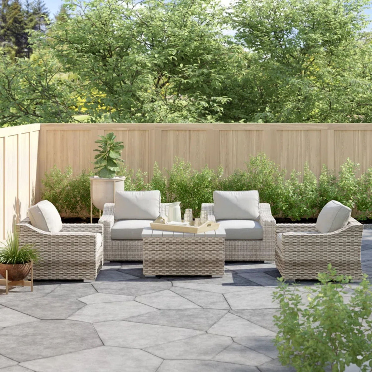 Wicker Sectional Seating Group With Cushions - Gray Mix