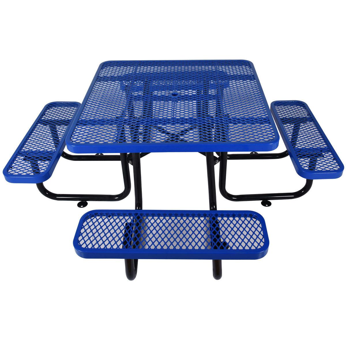 Outdoor Steel Picnic Square Table With Umbrella Pole - Blue