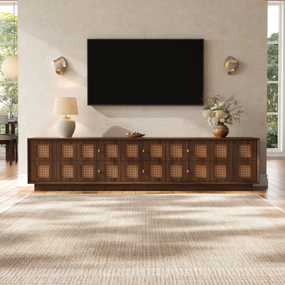 Media Console TV Stand With 6 Drawers & 2 Cabinets - Walnut