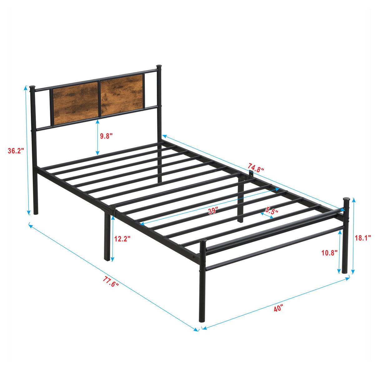 Modern Metal Bedframe With Headboard, Durable Steel Structure