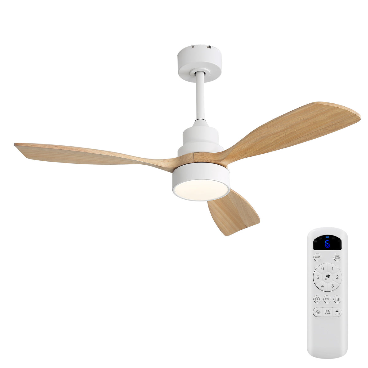 48" Ceiling Fan With Light, Dual Mount (Flush / Downrod), Dimmable LED, Quiet DC Motor, 3 Blades