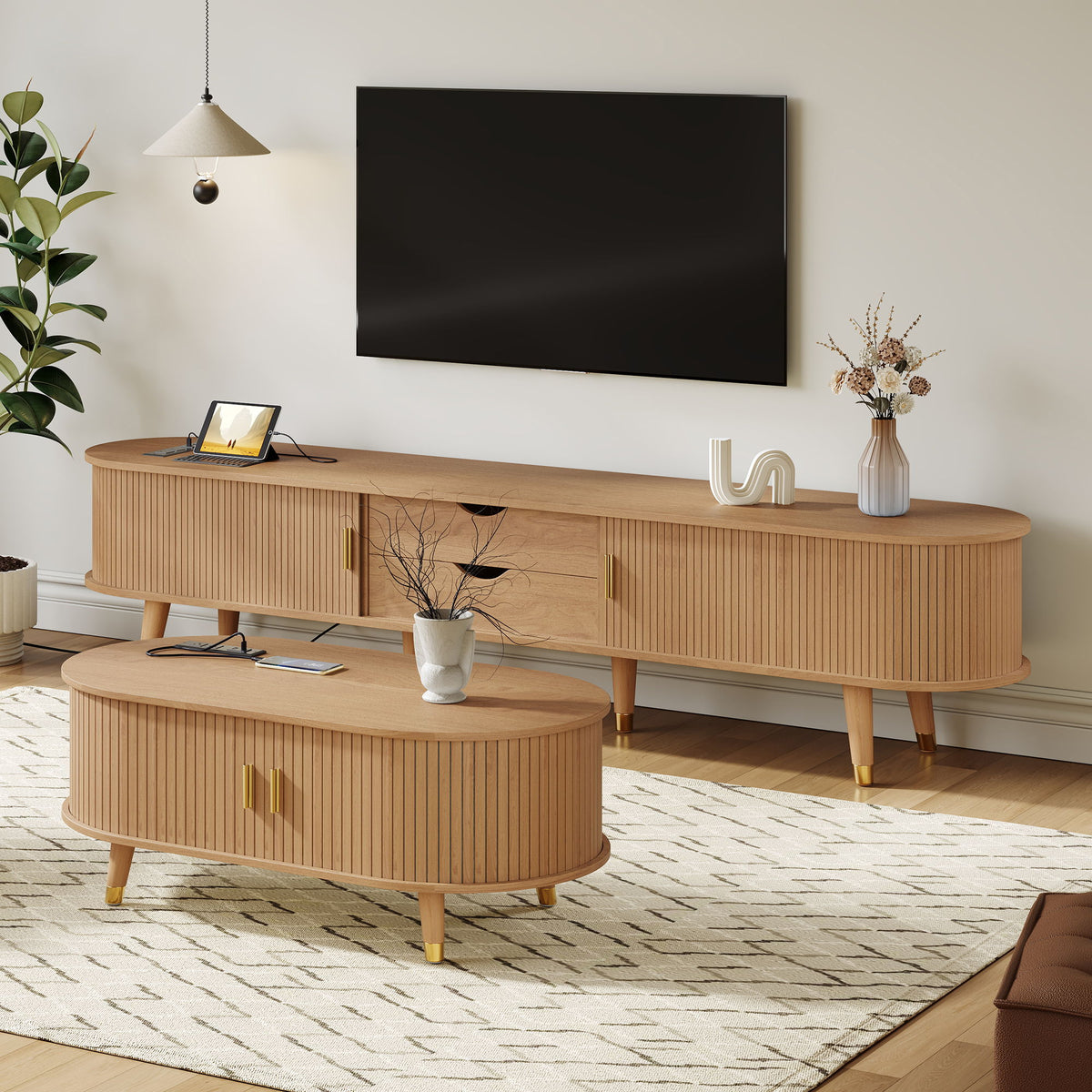 TV Stand & Coffee Table Set With Charging Station