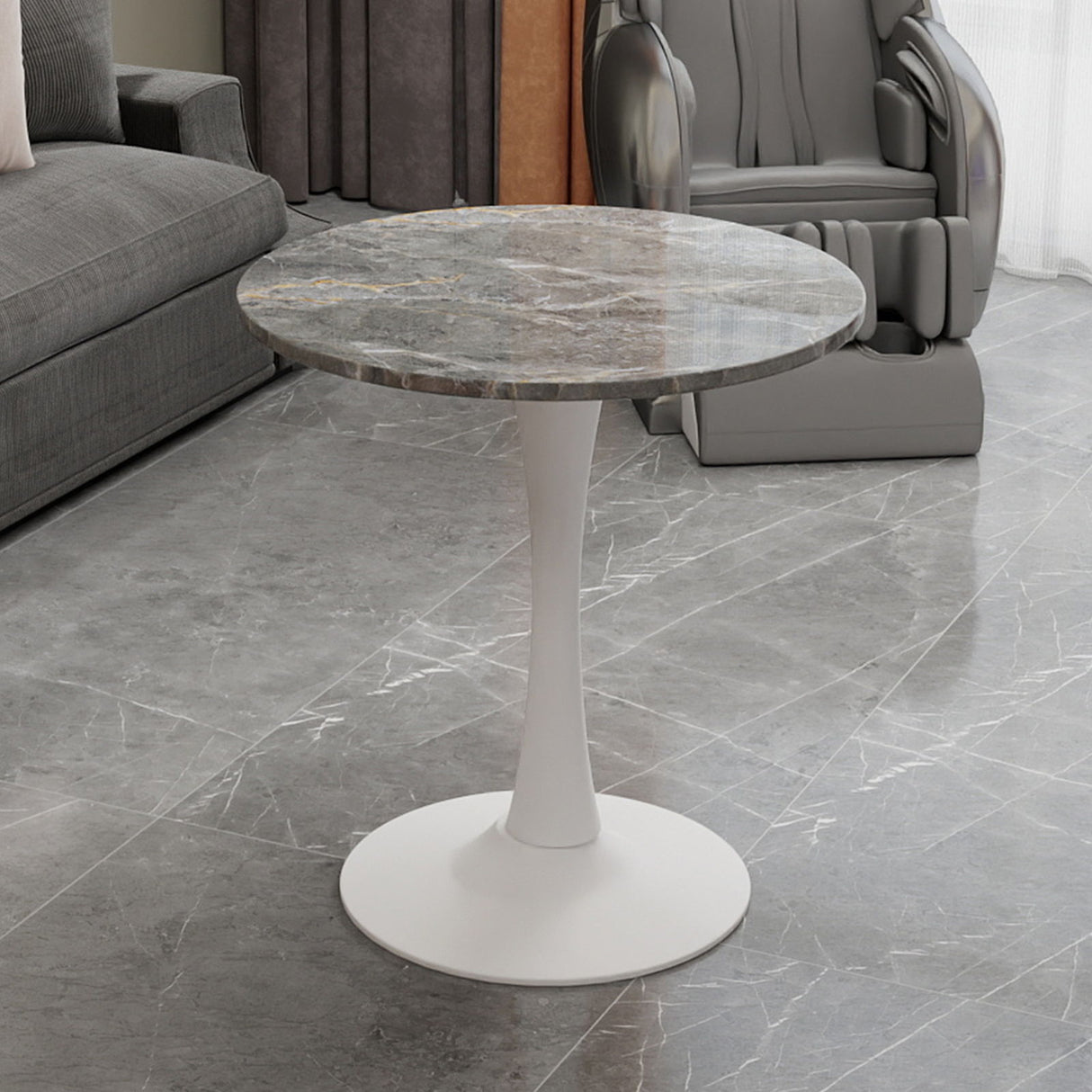 Coffee Table With Round Top For Living Rooms - Gray / White