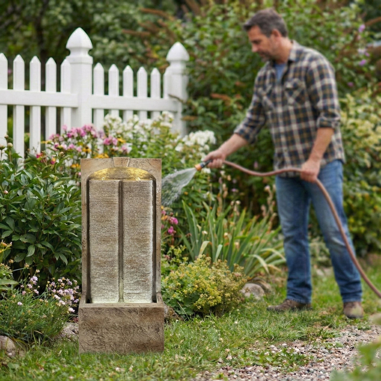 Modern Outdoor Water Fountain With LED Lights