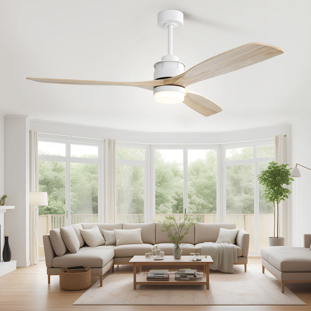 60" Ceiling Fan With Remote Control Light For Indoor And Outdoor Use - White