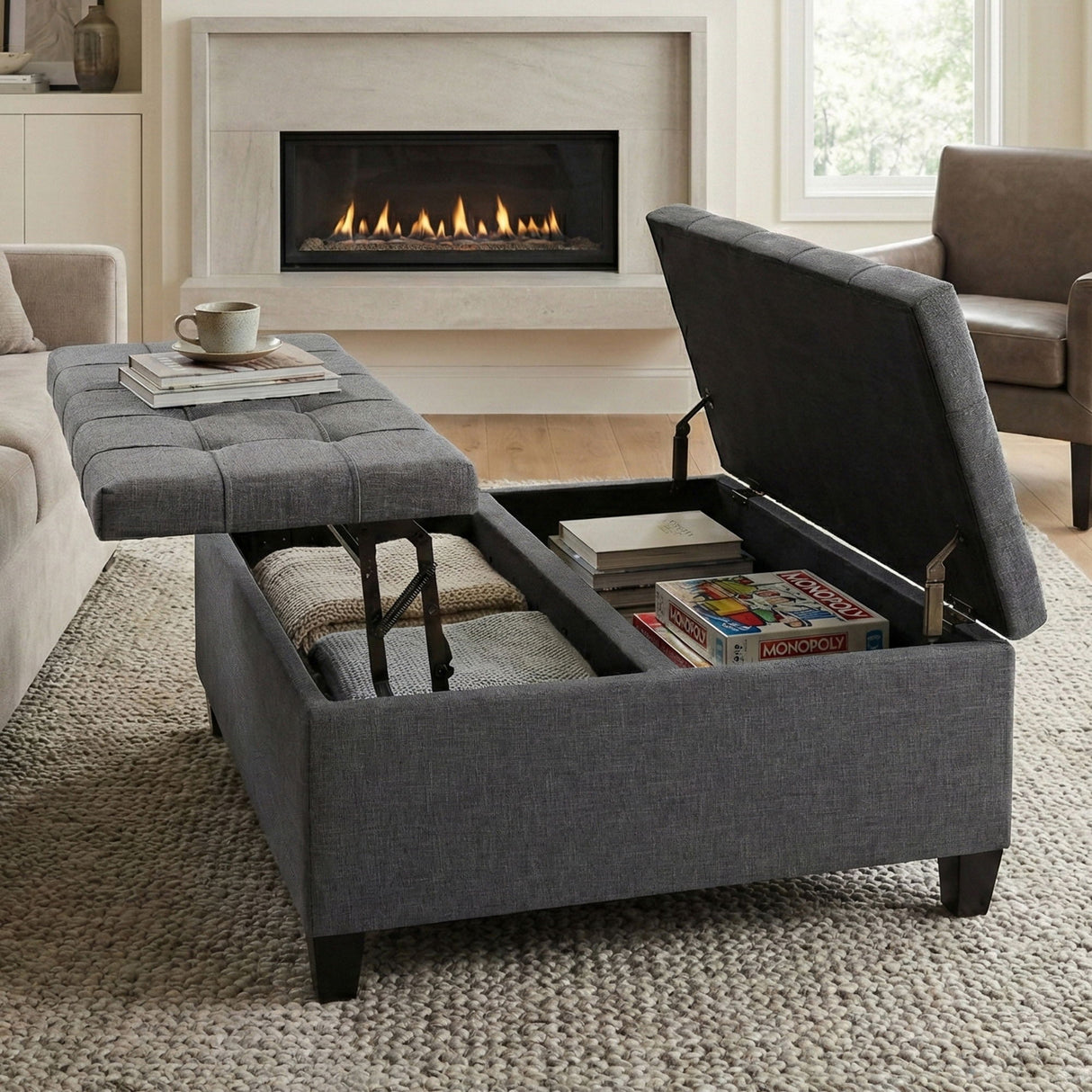 Harrison - Coffee Table Storage Ottoman - Dark Gray