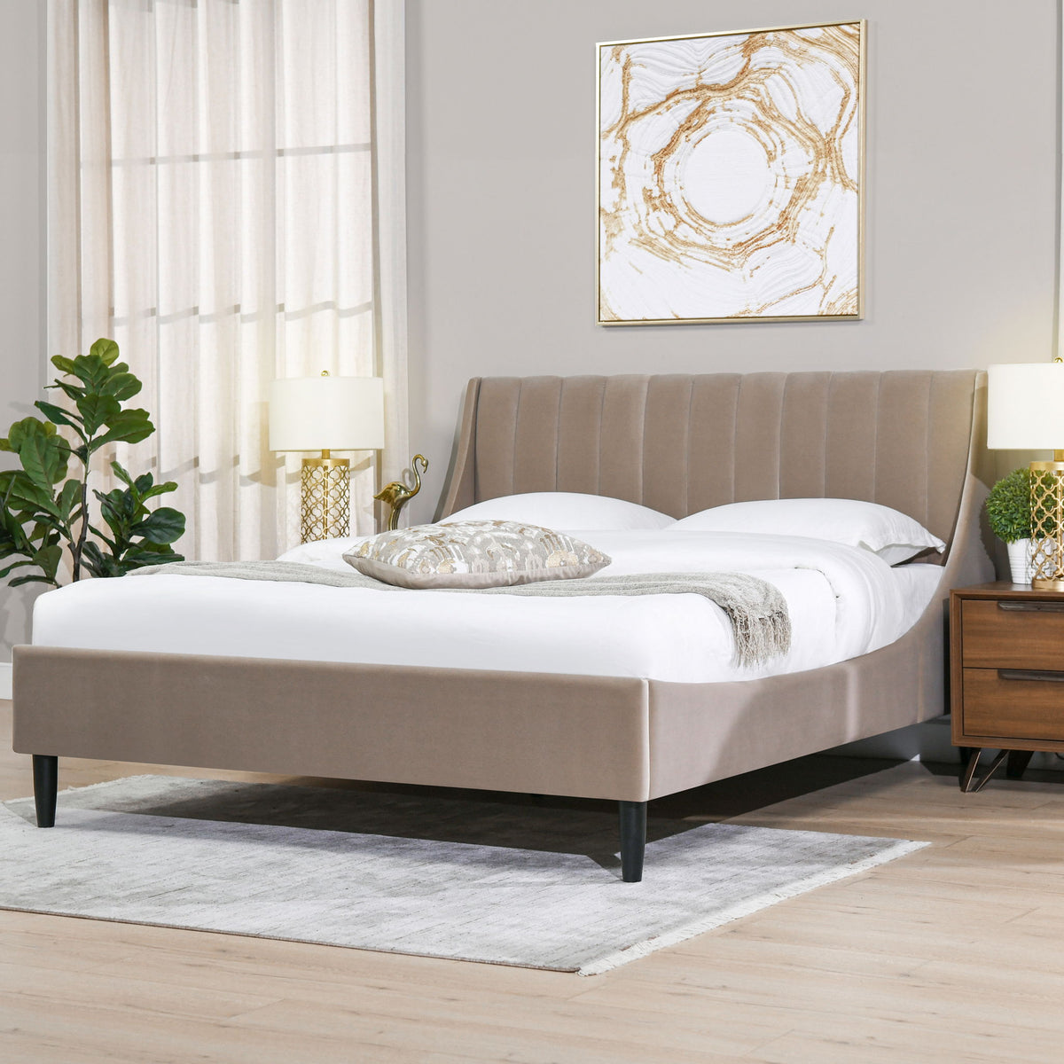 Aspen - Queen Vertical Tufted Modern Headboard Platform Bed Set - Mink
