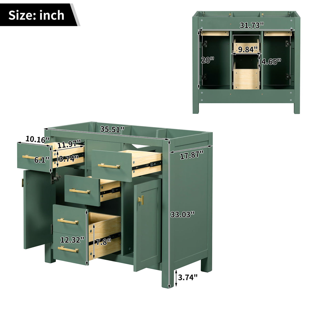 Freestanding Bathroom Vanity With 4 Drawers & 2 Cabinets, Frame Storage Cabinet Only