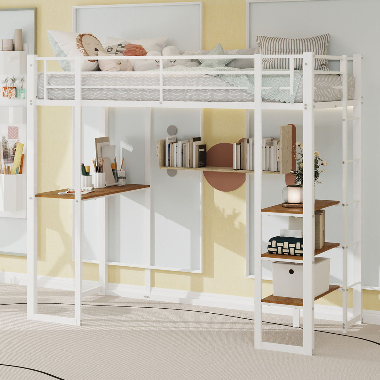Bunk Bed With L-Shaped Desk And Dual Side Stairs