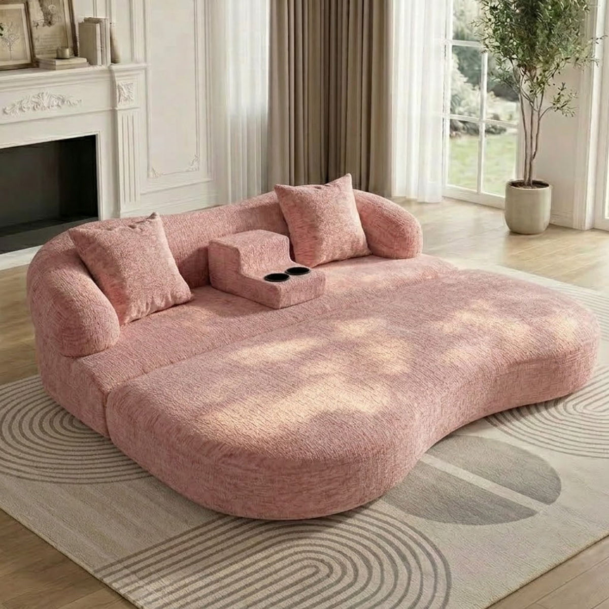 2 In 1 Convertible Sleeper Sofa Bed With Cup Holders