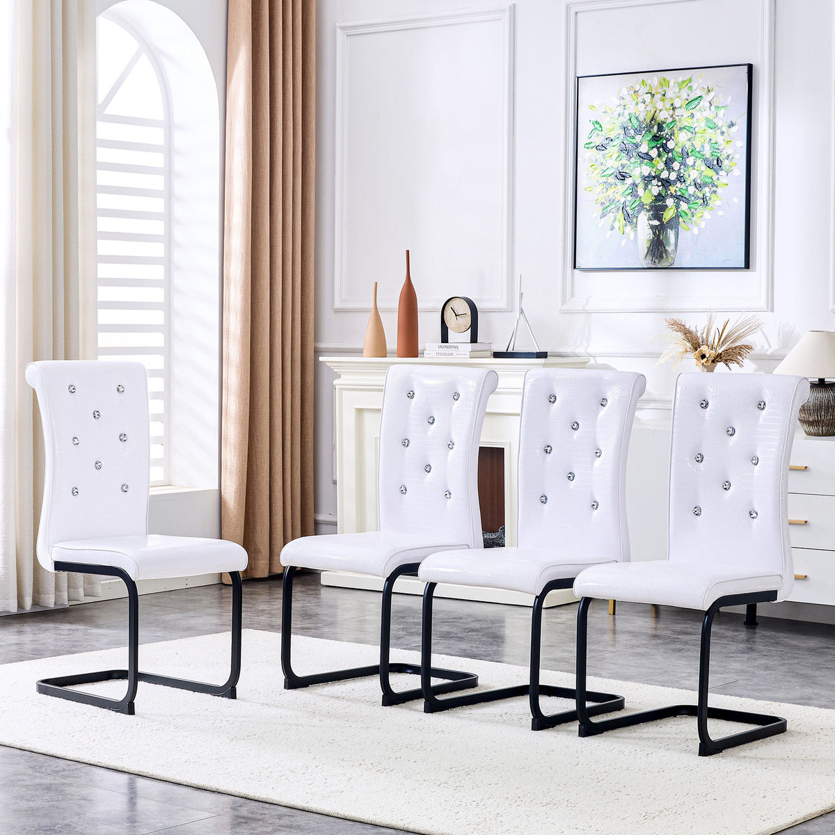 Alligator Skin Upholstered Dining Chairs (Set of 4) - White / Black