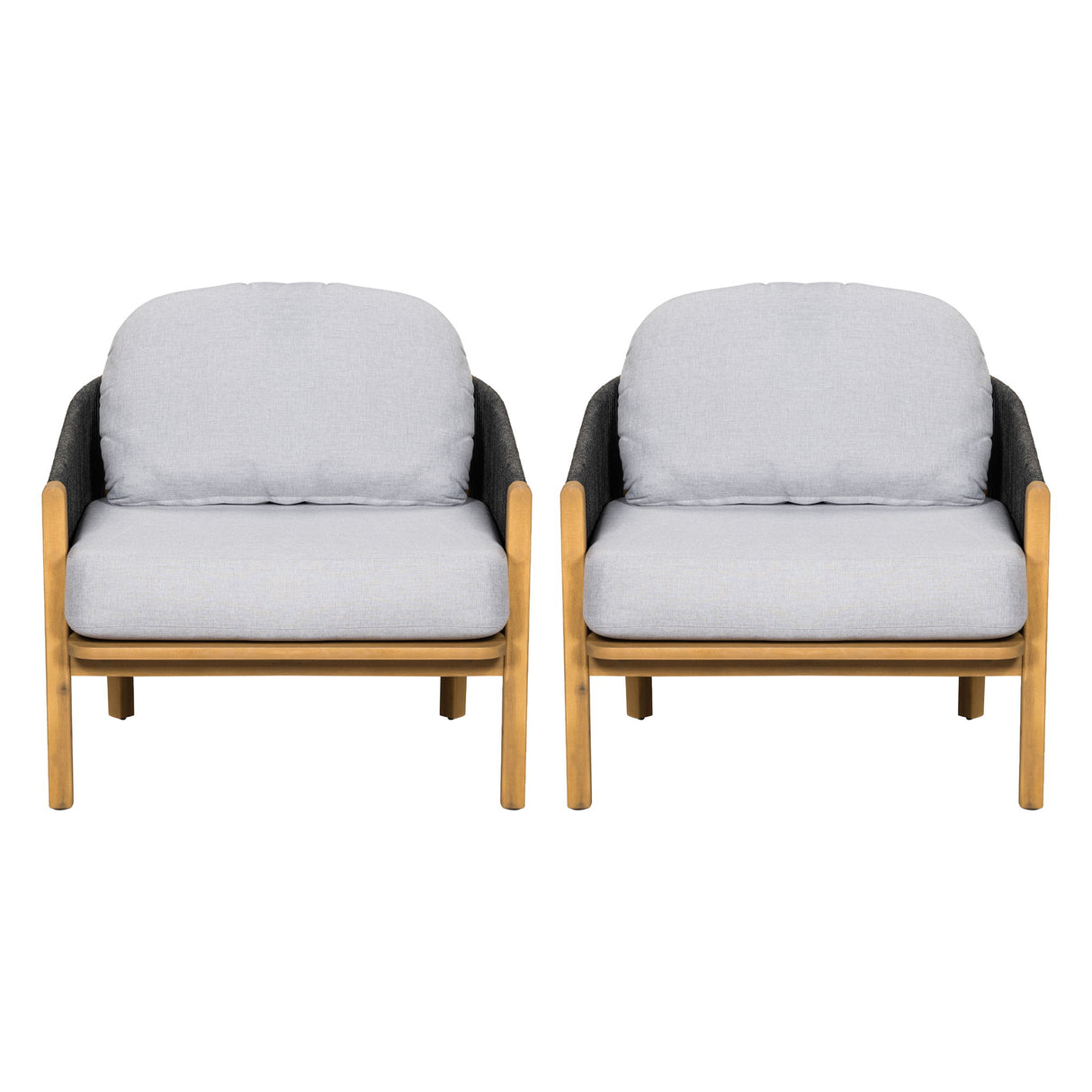 Grotta - Outdoor Wood Club Chair (Set of 2) With Rope And Cushion Frame - Gray / Teak