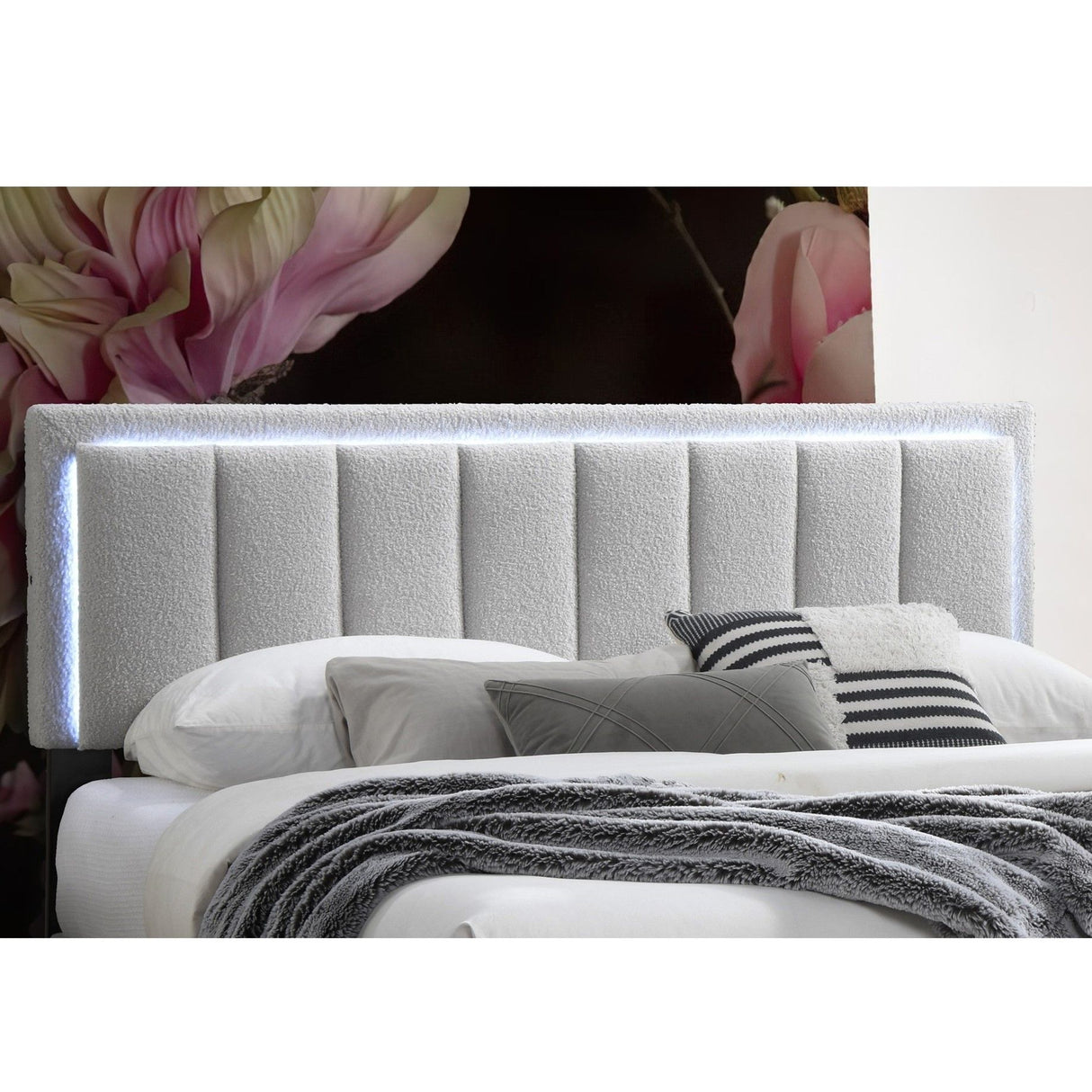 Queen Upholstered Bed With LED - Light Gray