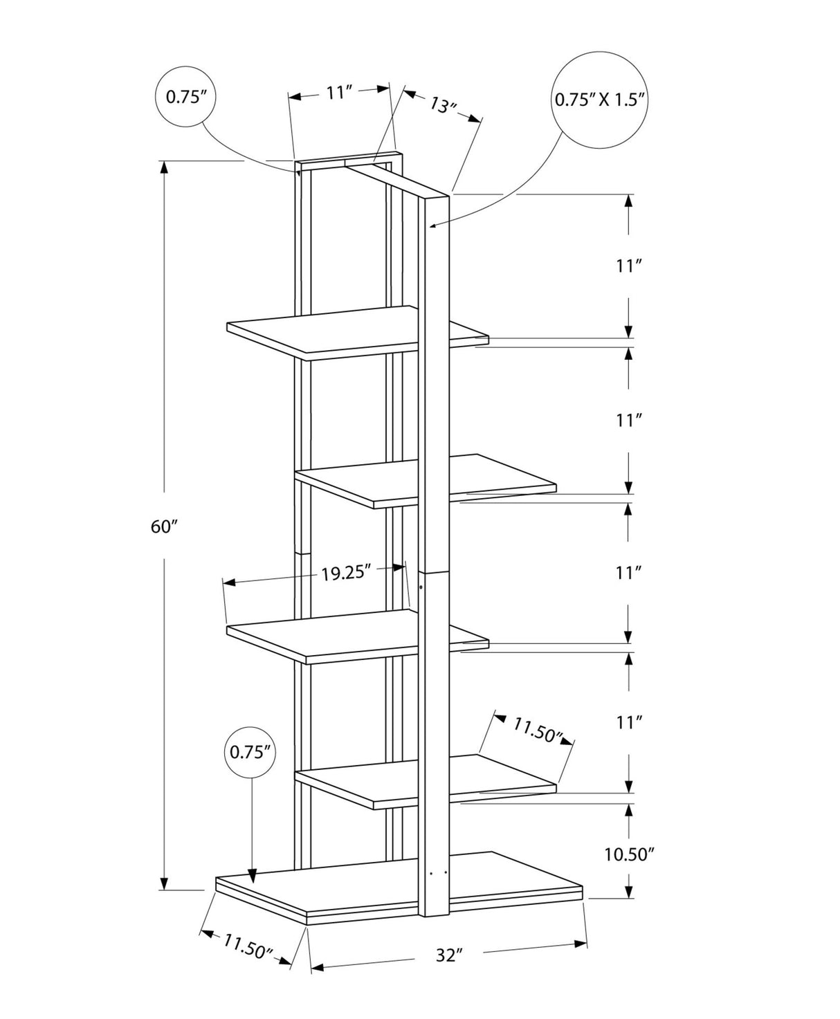 Bookshelf, Bookcase, Etagere, 5 Tie For Office, Contemporary & Modern