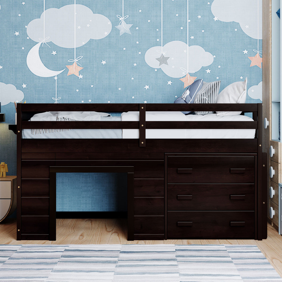 Loft Bed With Cabinet And Shelf