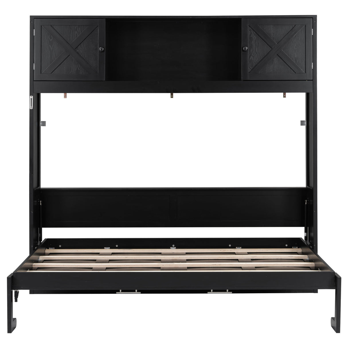 Full Size Murphy Bed With Storage Cabinets - Black