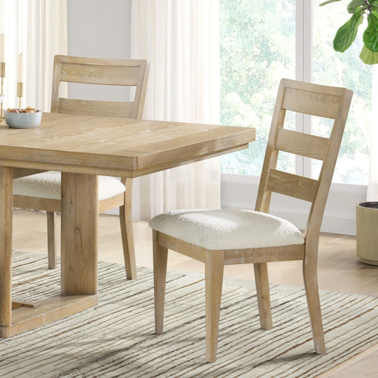 Upholstered Dining Chair With Ladder Back Design (Set of 2)