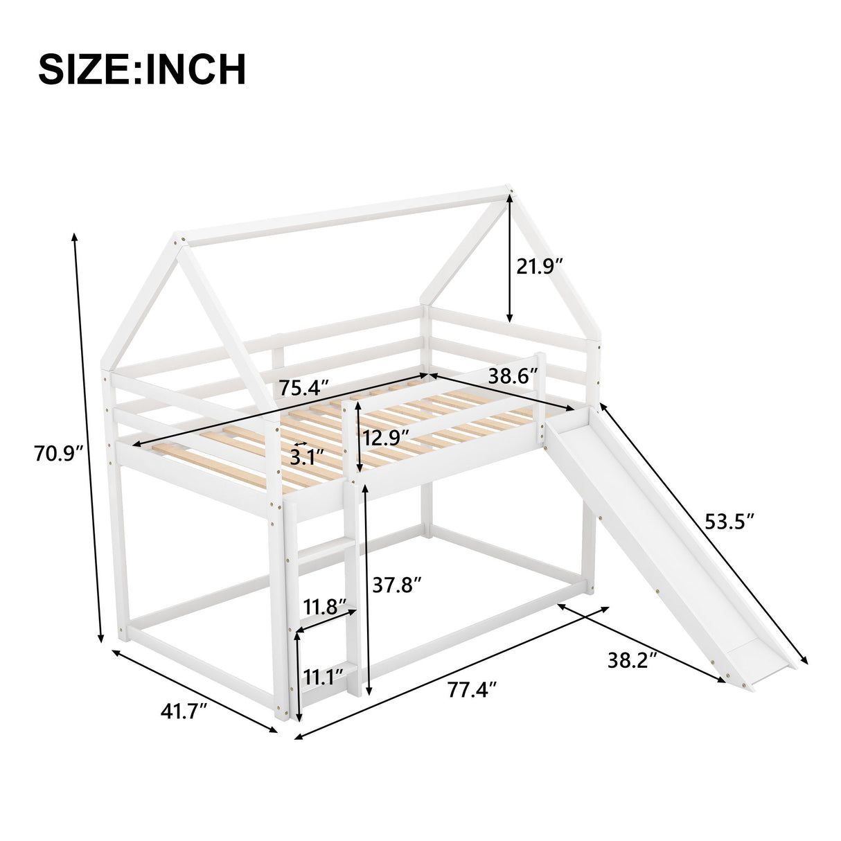House Shape Bunk Bed With Slide And Ladder