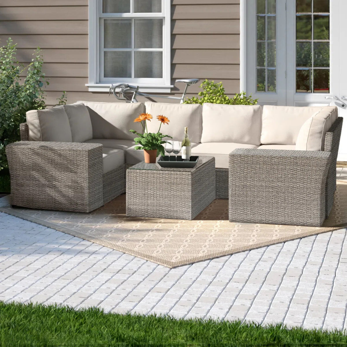 All Weather Seating Set With Cushions, 4 Person - Gray Mix