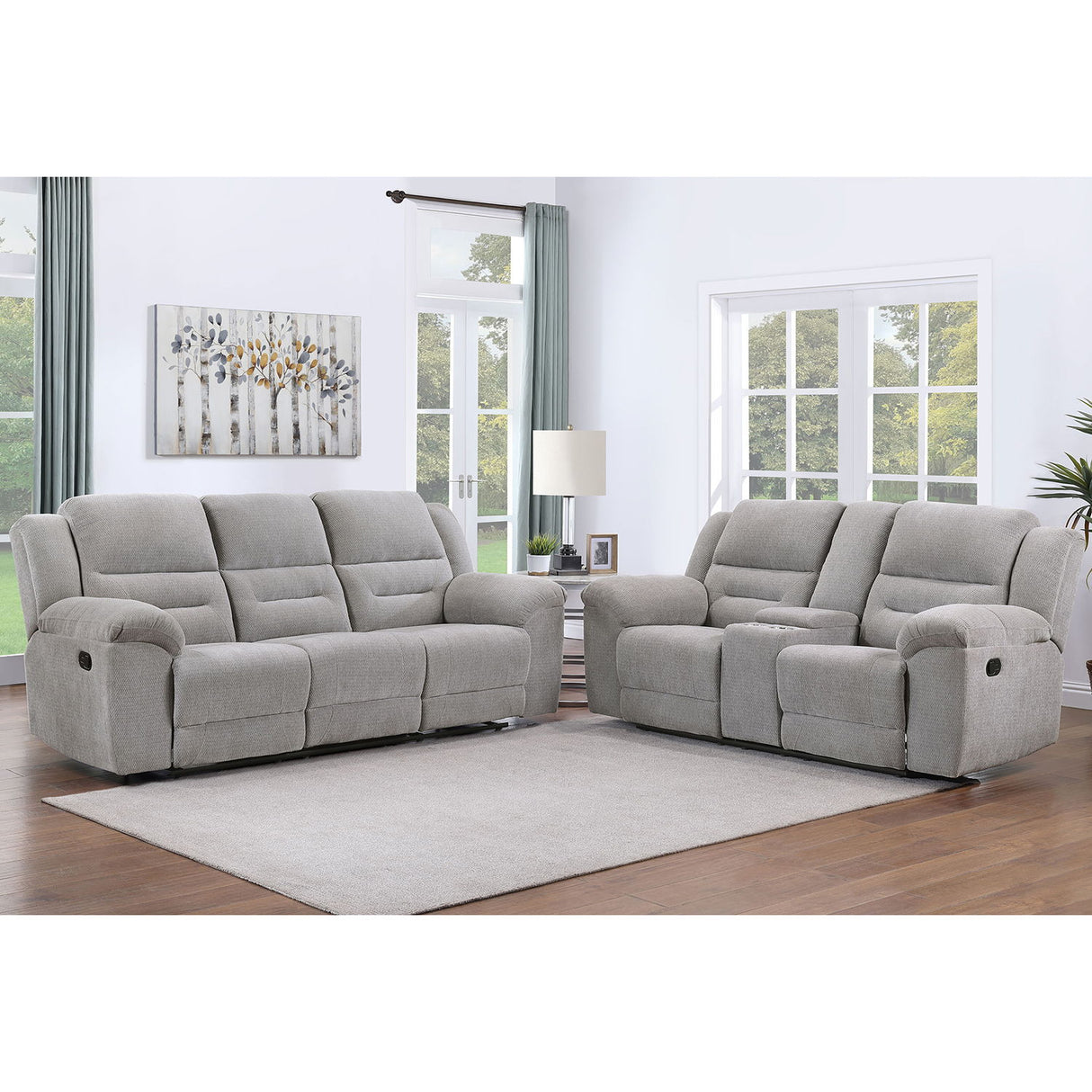 Sebring - 2 Piece Upholstered Reclining Sofa Set With Manual Recline - Gray