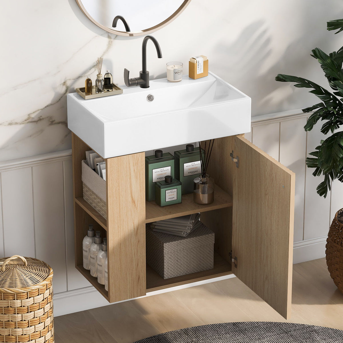 Modern Floating Bathroom Vanity With Ceramic Basin Perfect For Small Bathrooms