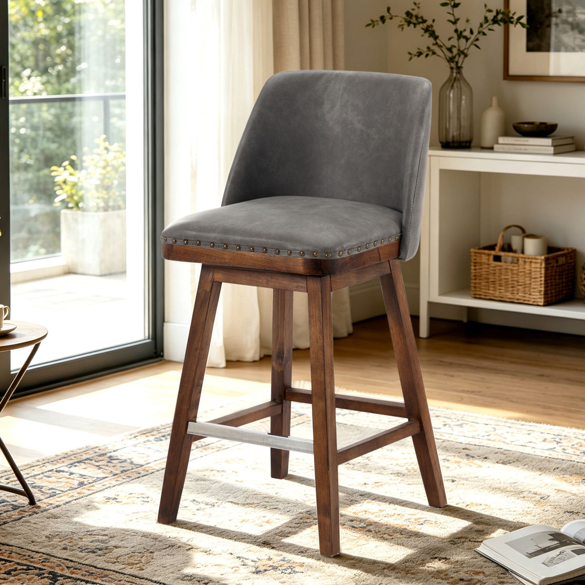 360° Swivel Bar Stool, Counter Height Kitchen Island Chair