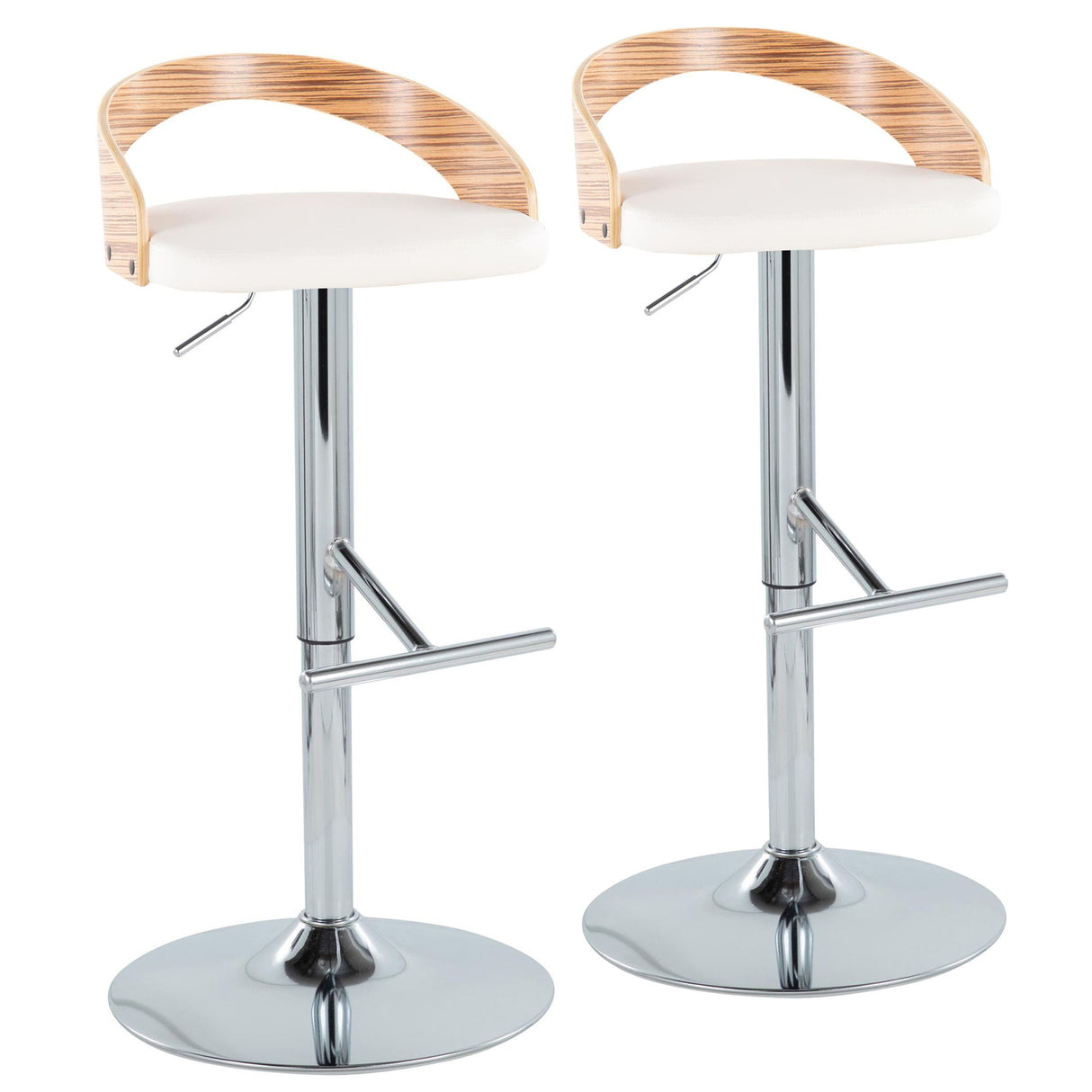 Grotto - Mid-Century Modern Adjustable Height Barstool With Swivel With Straight T Footrest (Set of 2) - White