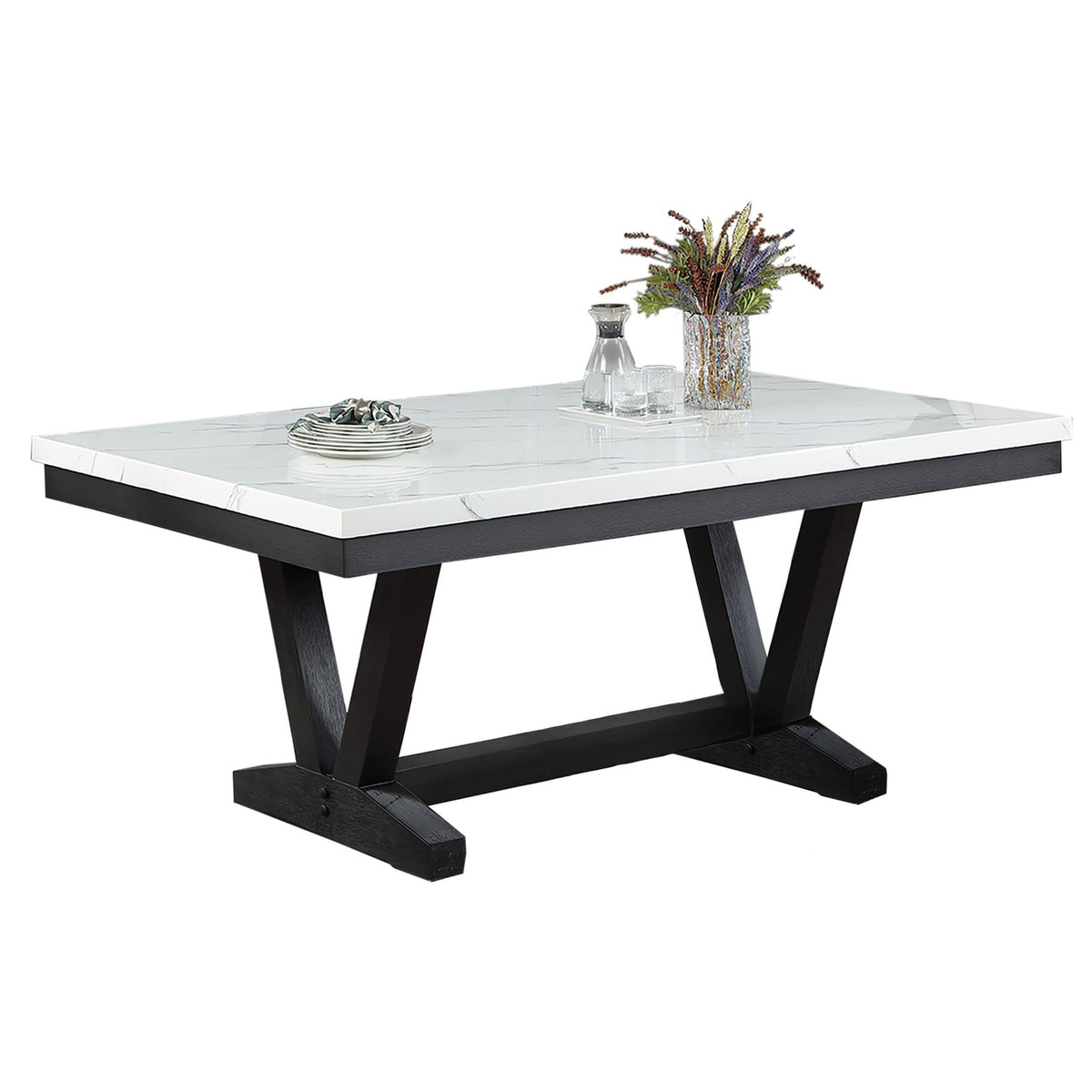 Dining Table With V - Legs Rectangular Furniture - Antique Black