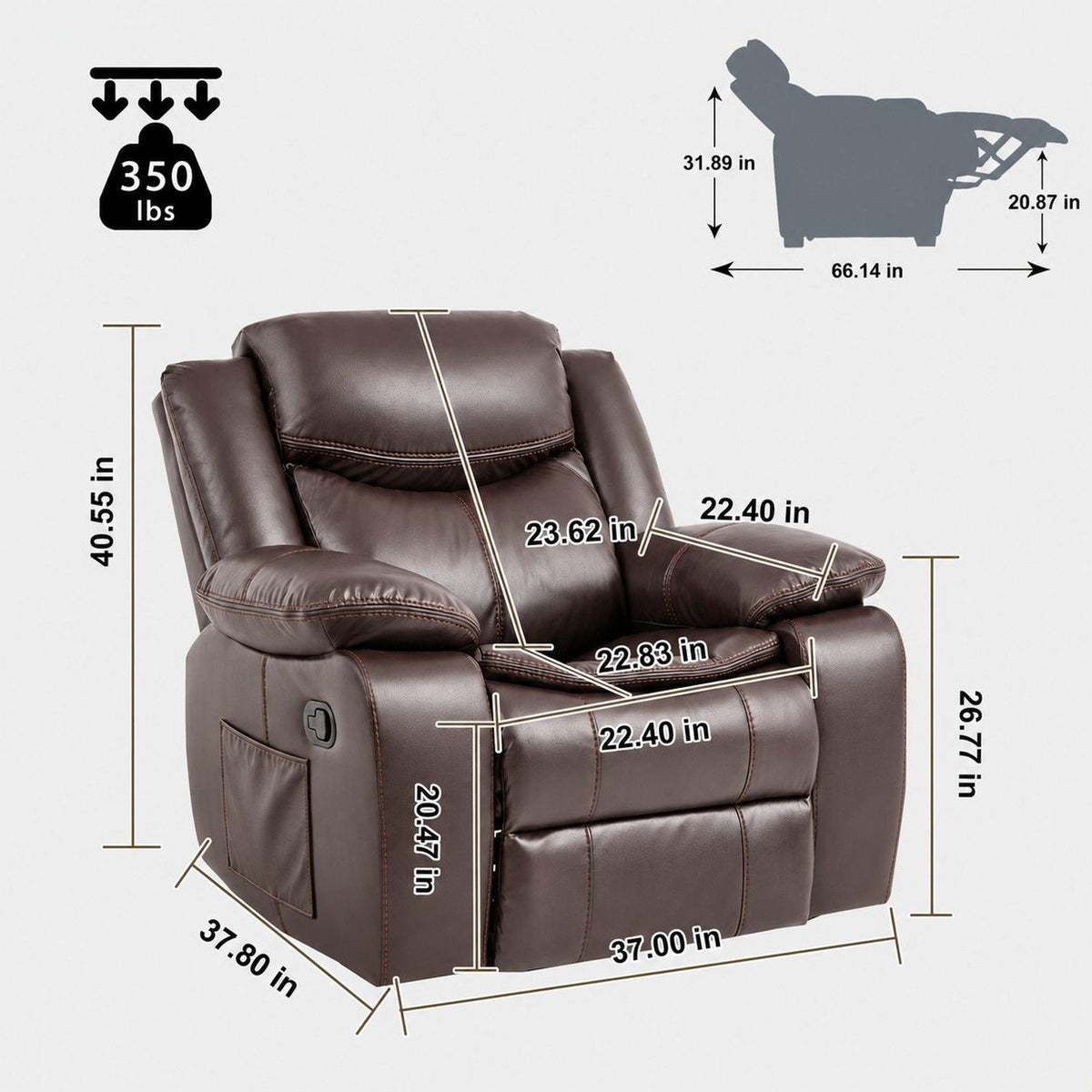 Rocker Recliner Chair With Manual Recline And 360° Swivel Base