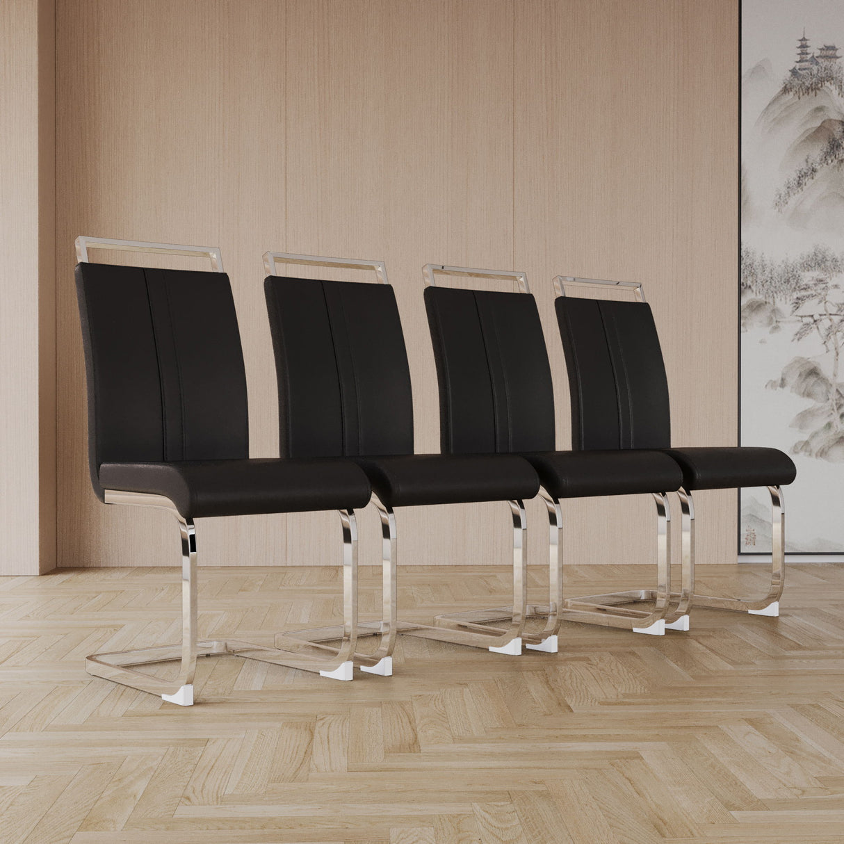 Modern Dining Chairs With Padded Seat, High Back