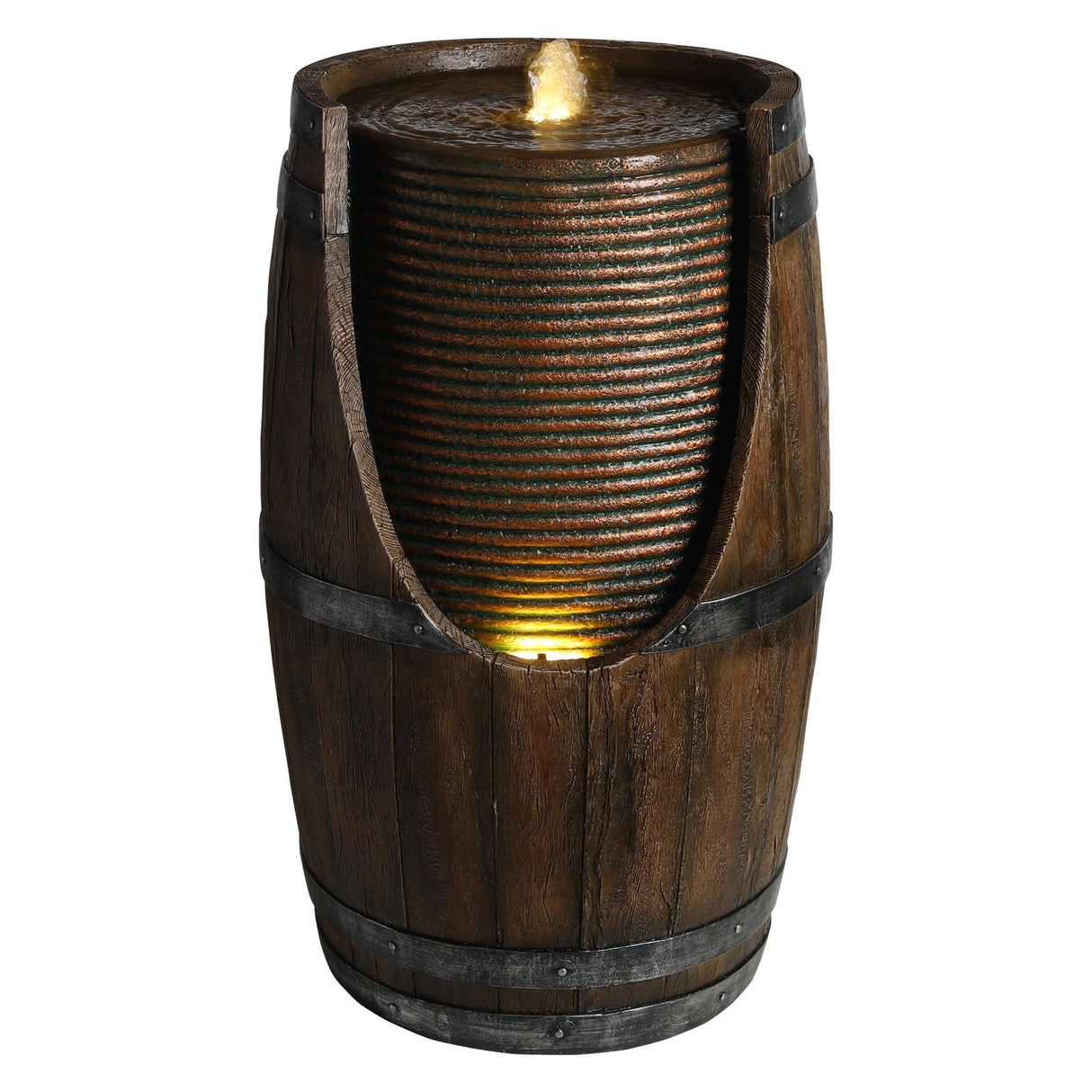 Rustic Barrel Water Fountain With LED Light