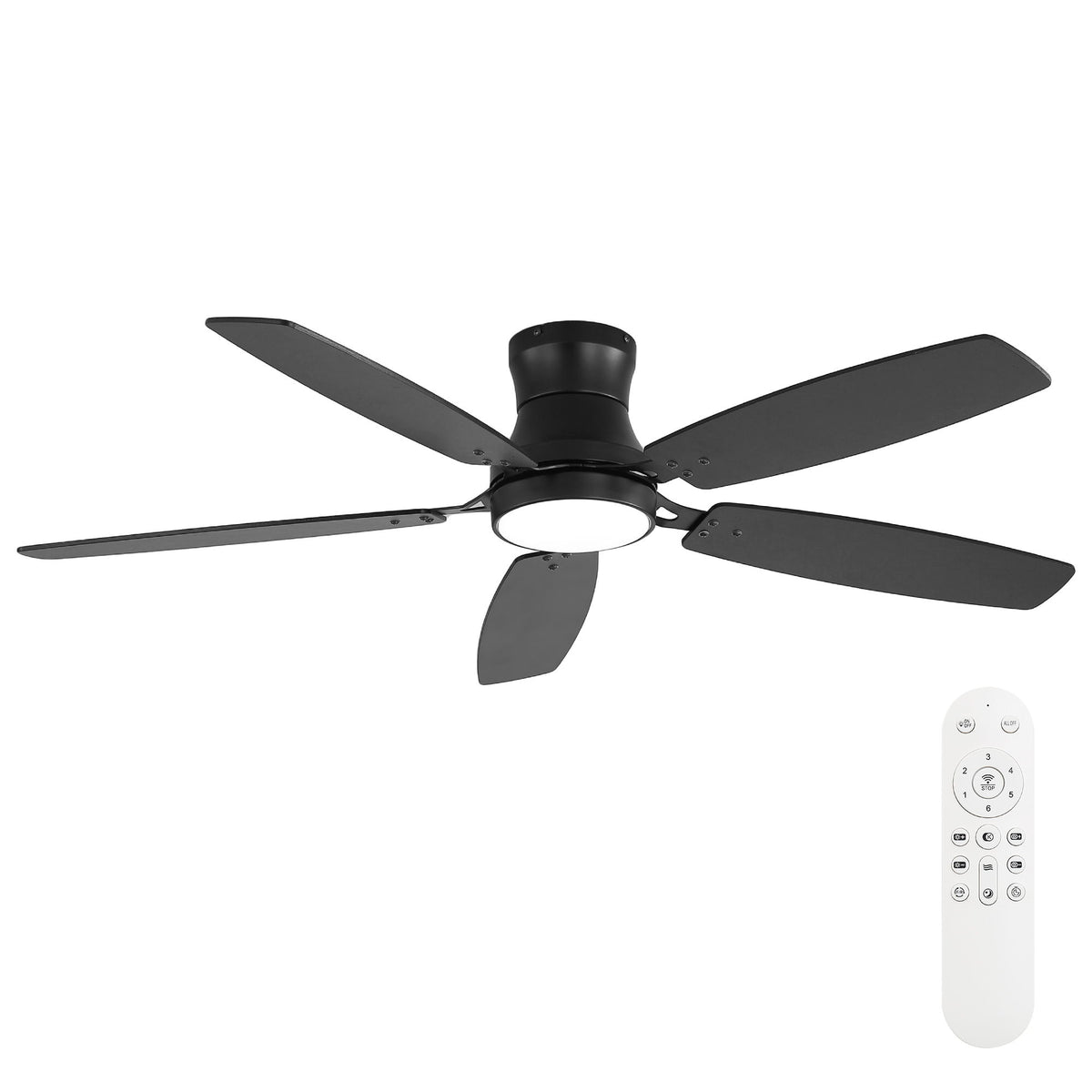 52" Flush Mount Ceiling Fan With Light, DC Motor, Remote Control, Dual Color