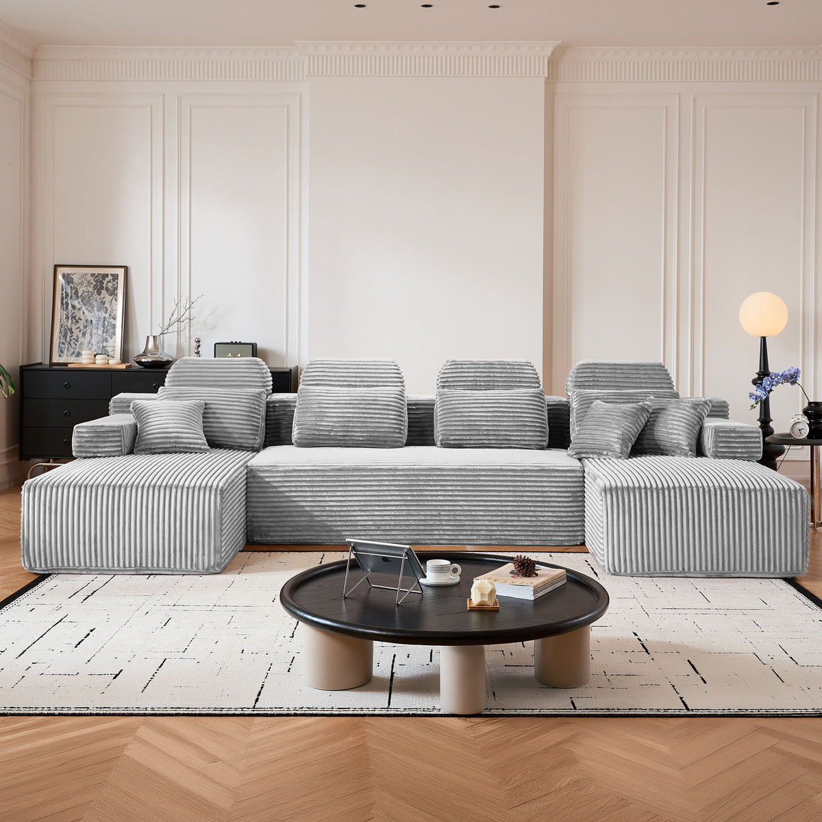 Sectional Sleeper Sofa & Storage Pockets, Modular Couch With Throw Pillows For Living Room