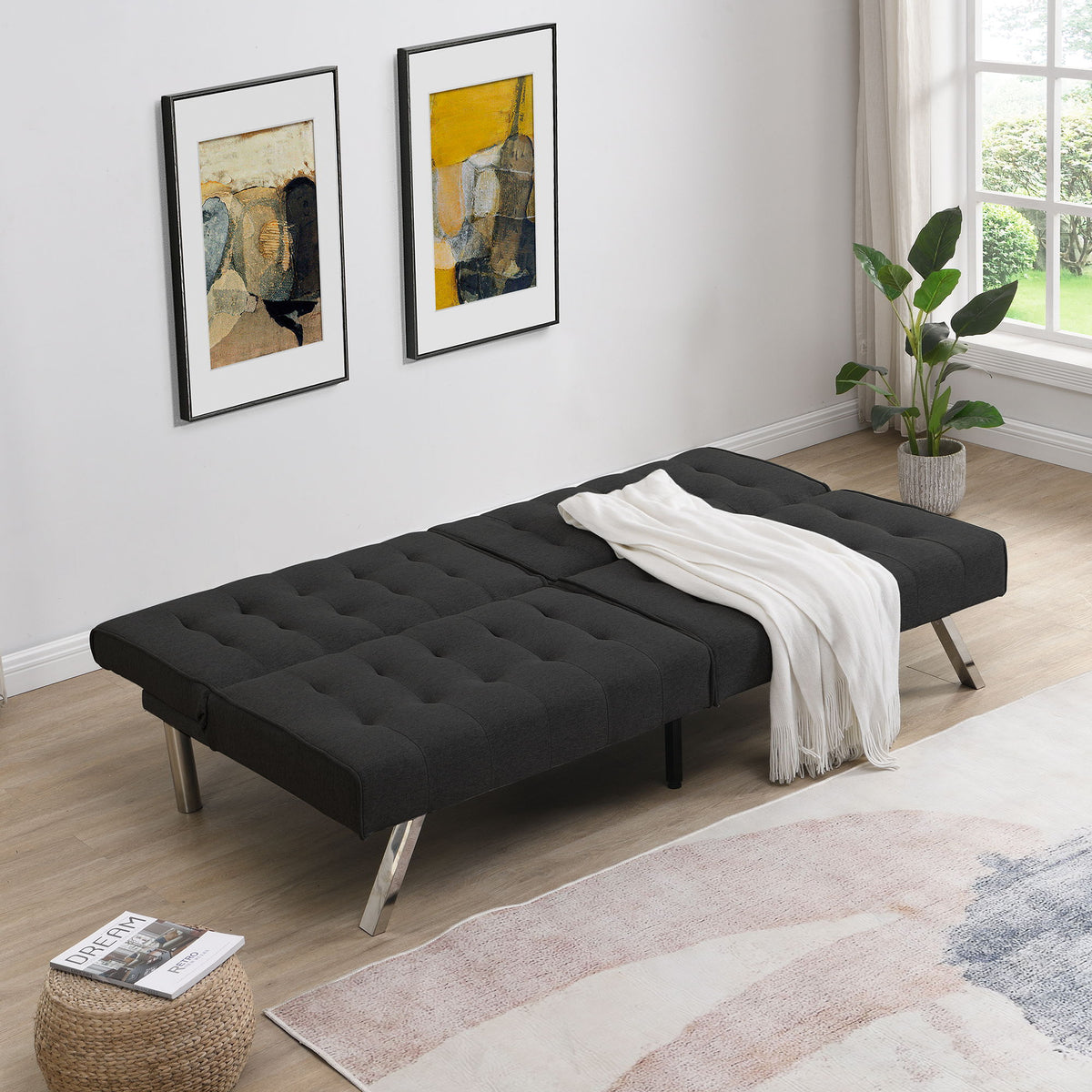 Modern Sofa Bed With Wood Frame And Stainless Legs
