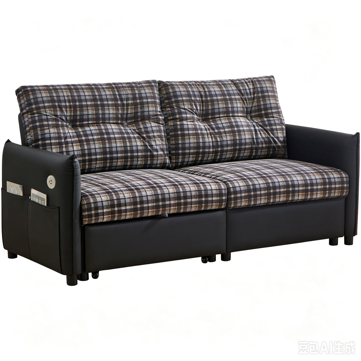 Sleeper Sofa, Expandable Sectional With Ottoman For Living Room - Black