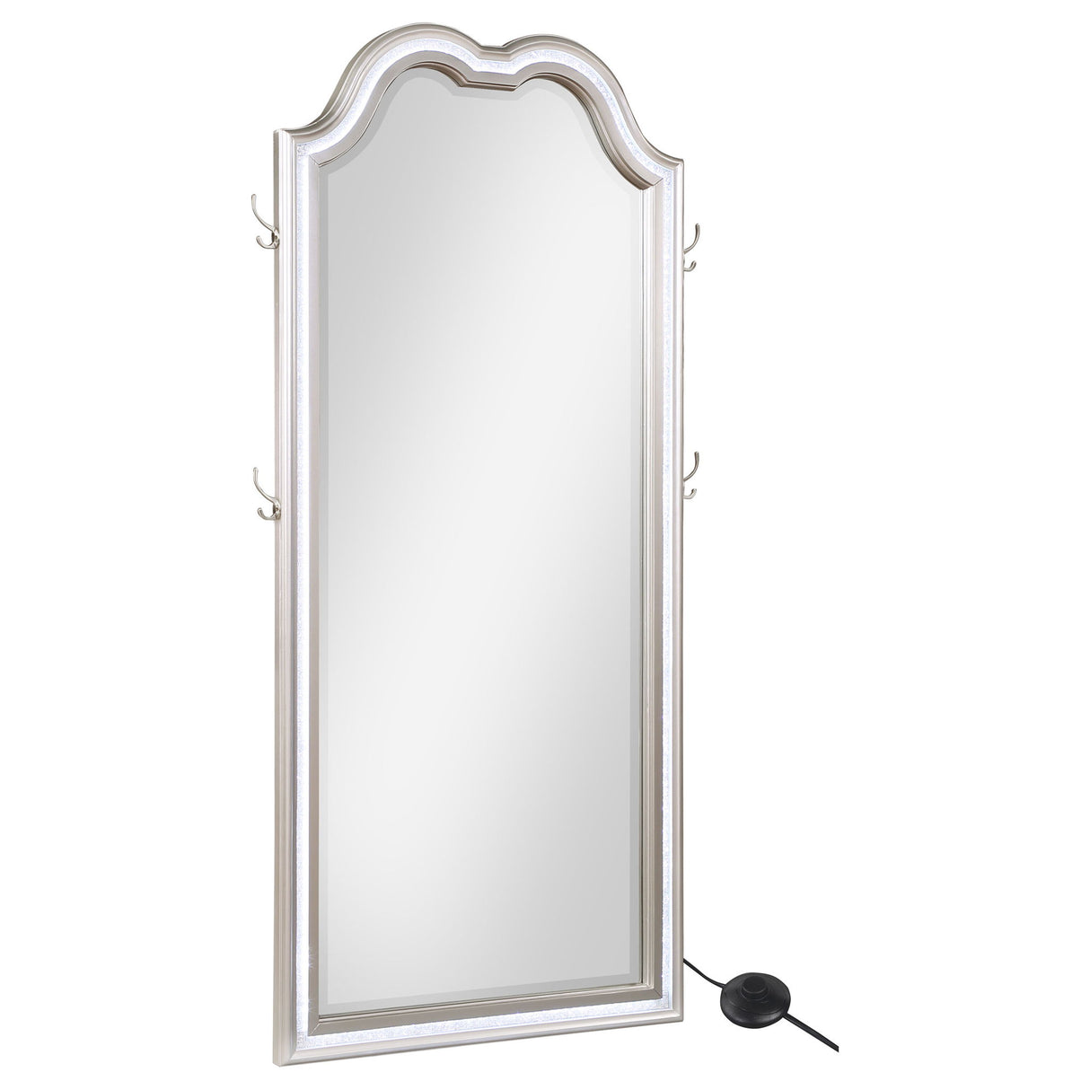 Colwood - Full Floor Mirror With LED Lighting And Storage Hooks - Silver