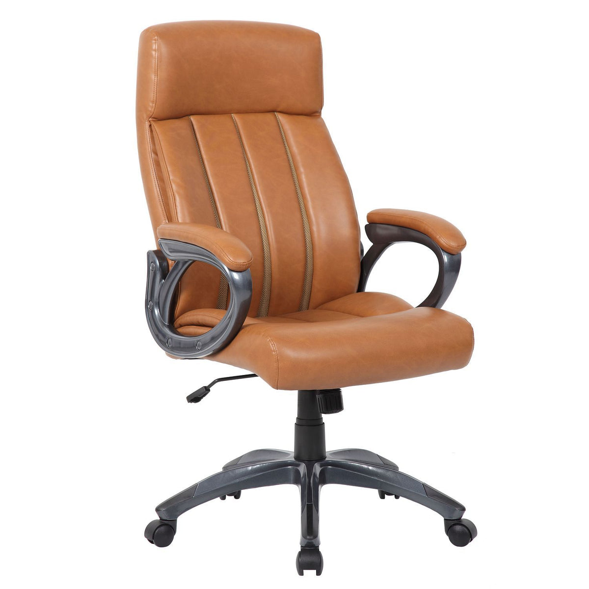 Executive Office High Back Ergonomic Desk Chair, Height Adjustable With Padded Armrest & 5 Point Base - Antique Brown