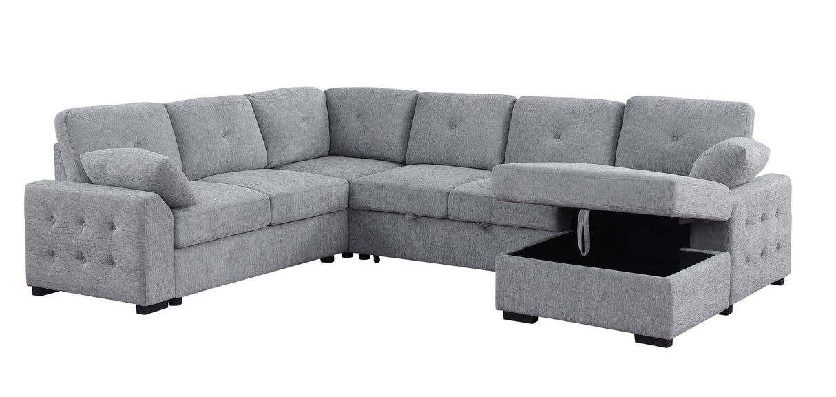 Nyhan - Upholstered Corner Sectional With Pull Out Loveseat And Storaged Chaise