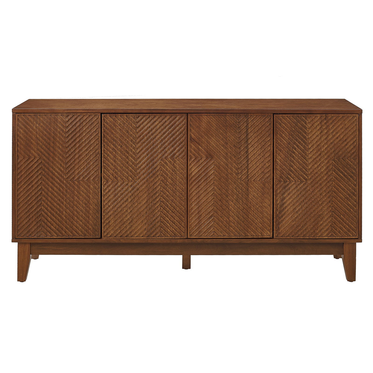 TV Stand With Carved Geometric Doors Storage Cabinet, 4 Door Media Console For Living Room - Walnut