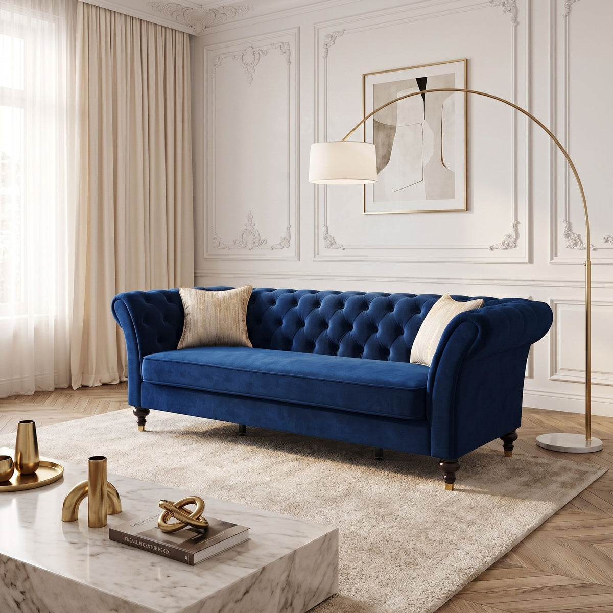Chesterfield Sofa, 3 Seat Couch With Deep Button Tufted Back, Rolled Arms