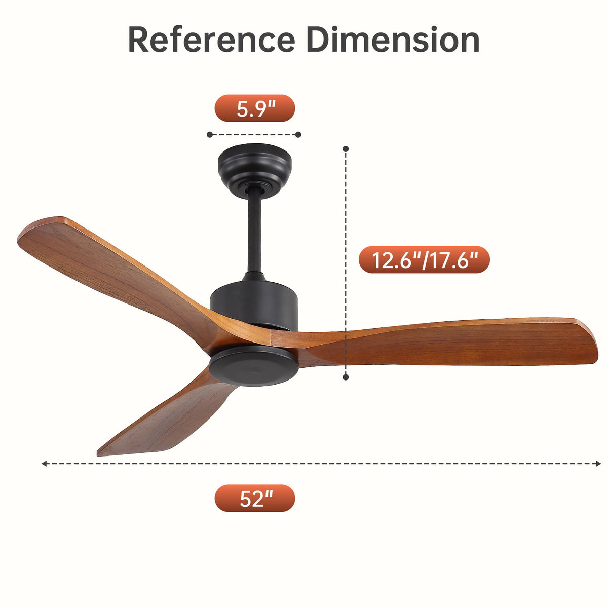 52" All Ceiling Fan With DC Reversible Motor, 3 Blades