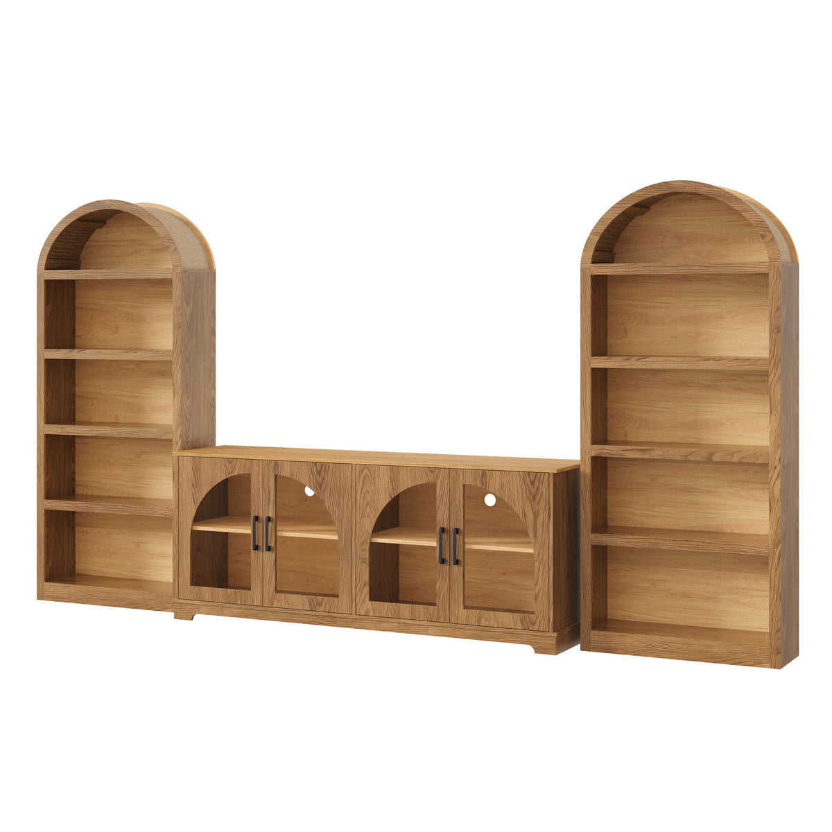 3 Piece TV Stand Set With Bookshel, Entertainment Center With Arched Design
