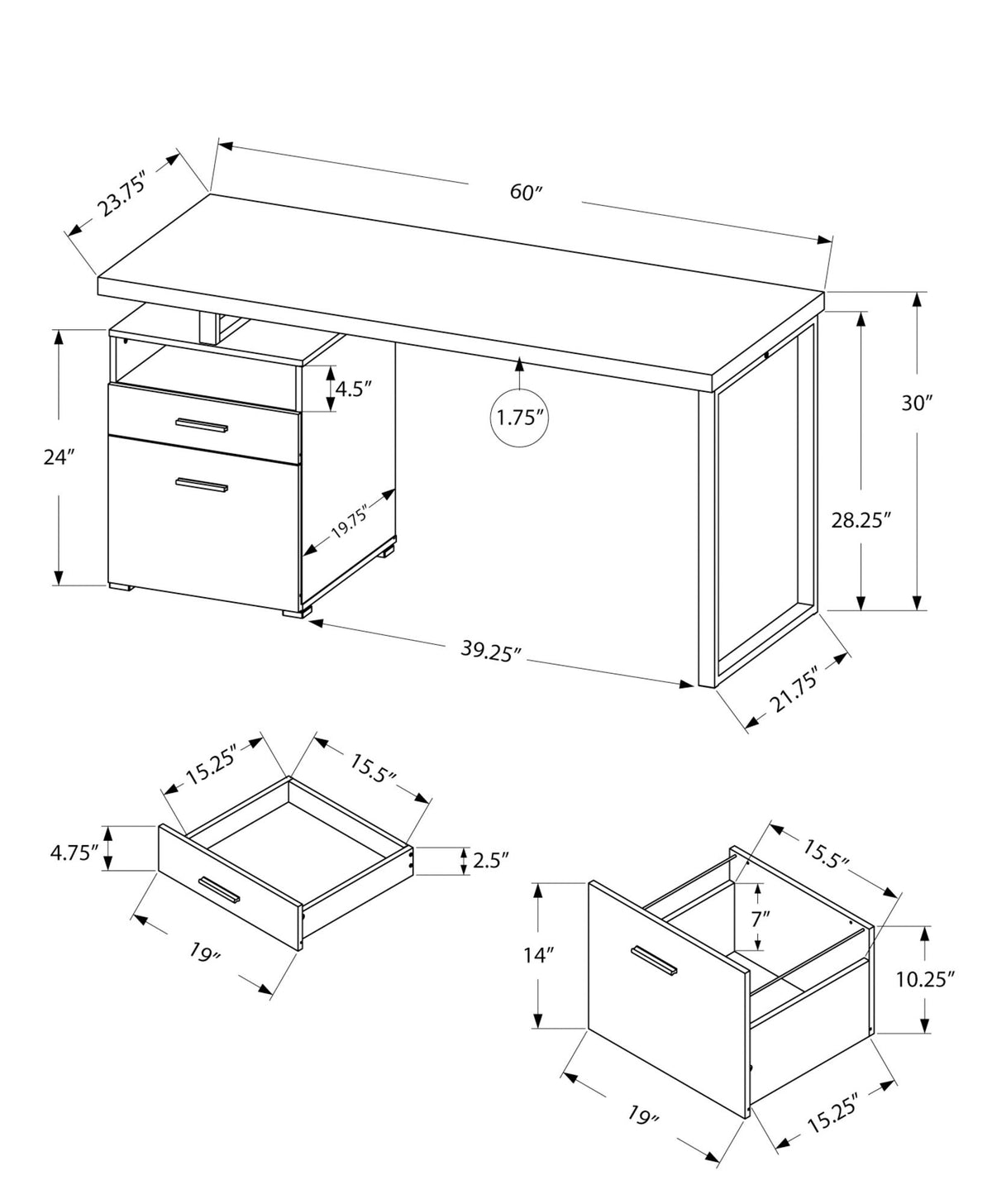 Computer Desk For Home Office, Laptop, Left, Right Set Up, Storage Drawers - Taupe
