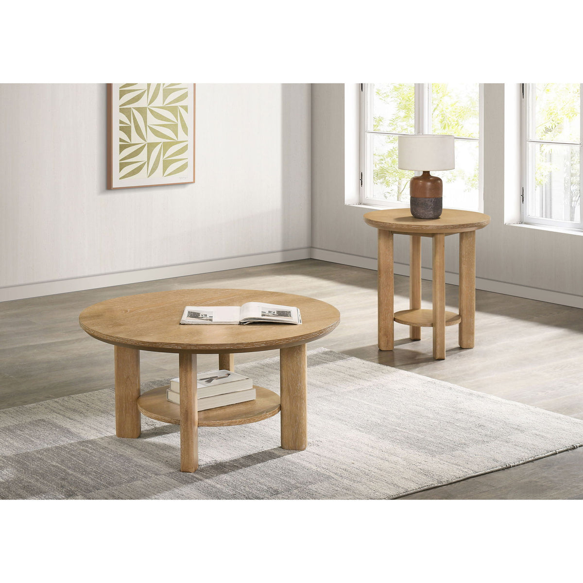 Crispin - 2 Piece Coffee Table Set With Open Shelves - Light Oak