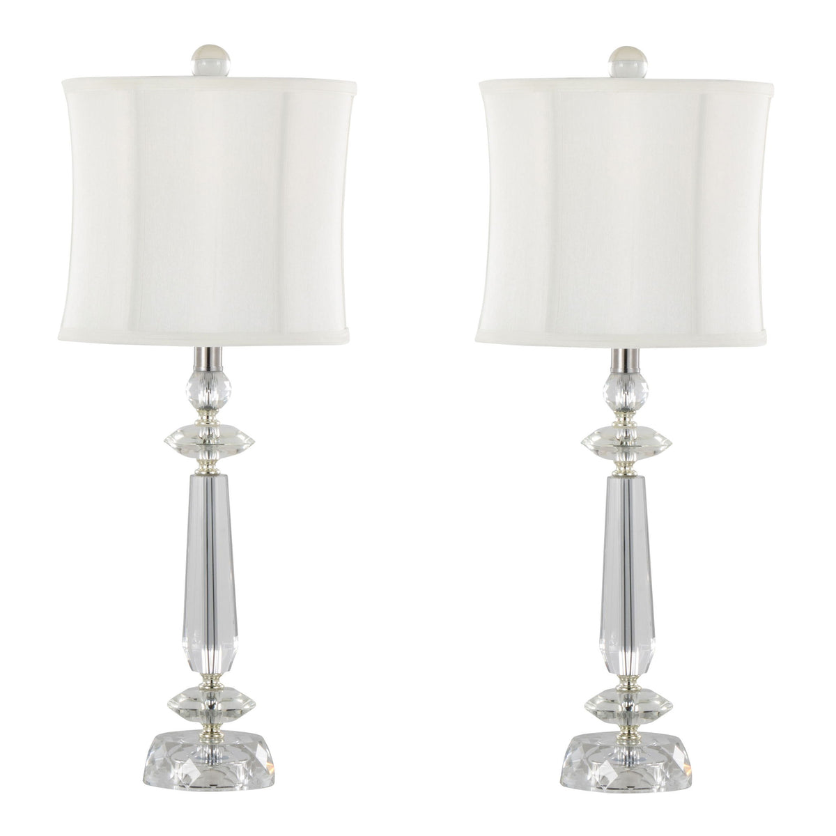 Karat - Contemporary Crystal Table Lamp (Set of 2) - Clear Crystal / Chrome / White Softback