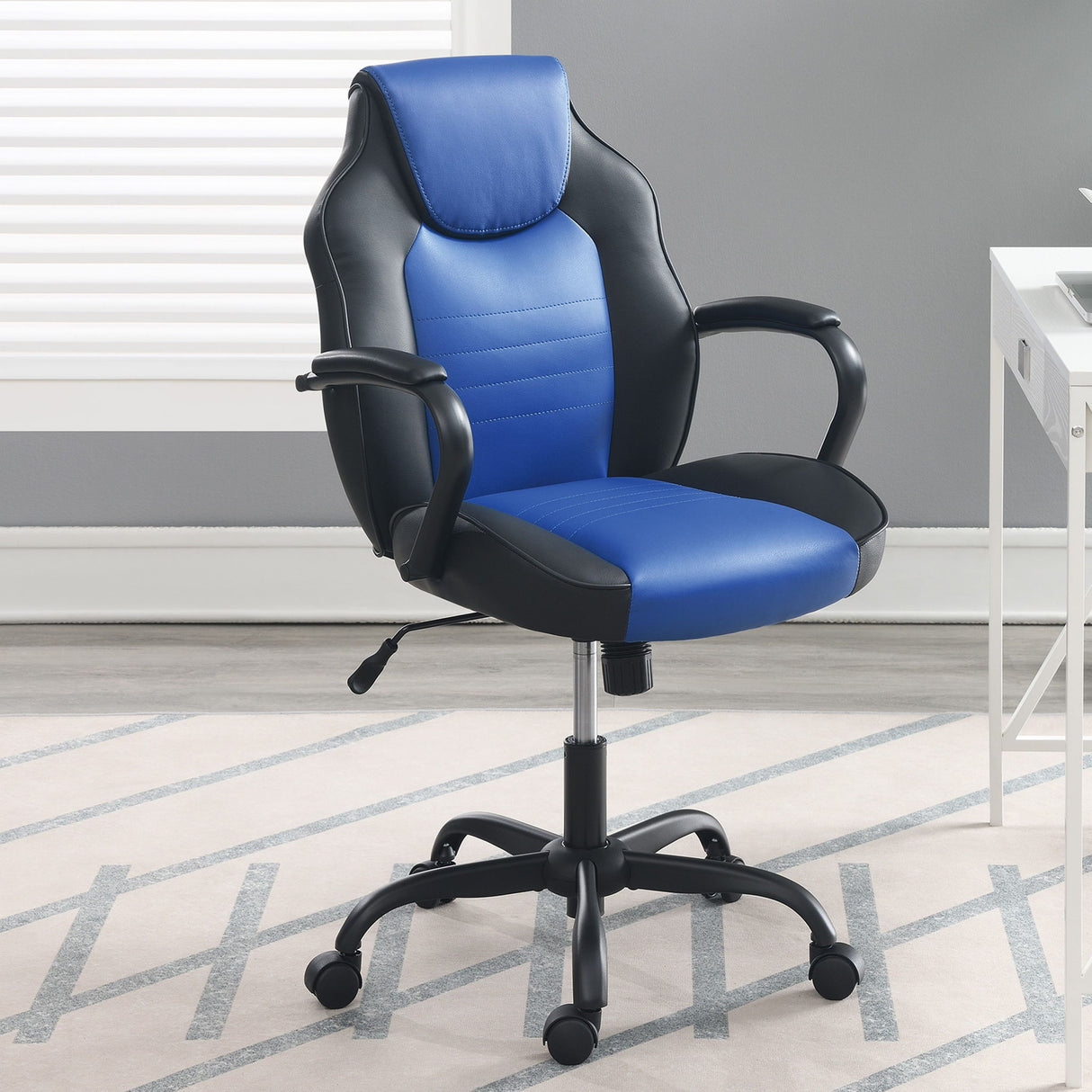 Gaming Office Chair With Adjustable Height Armrests - Black / Black / Blue / Blue