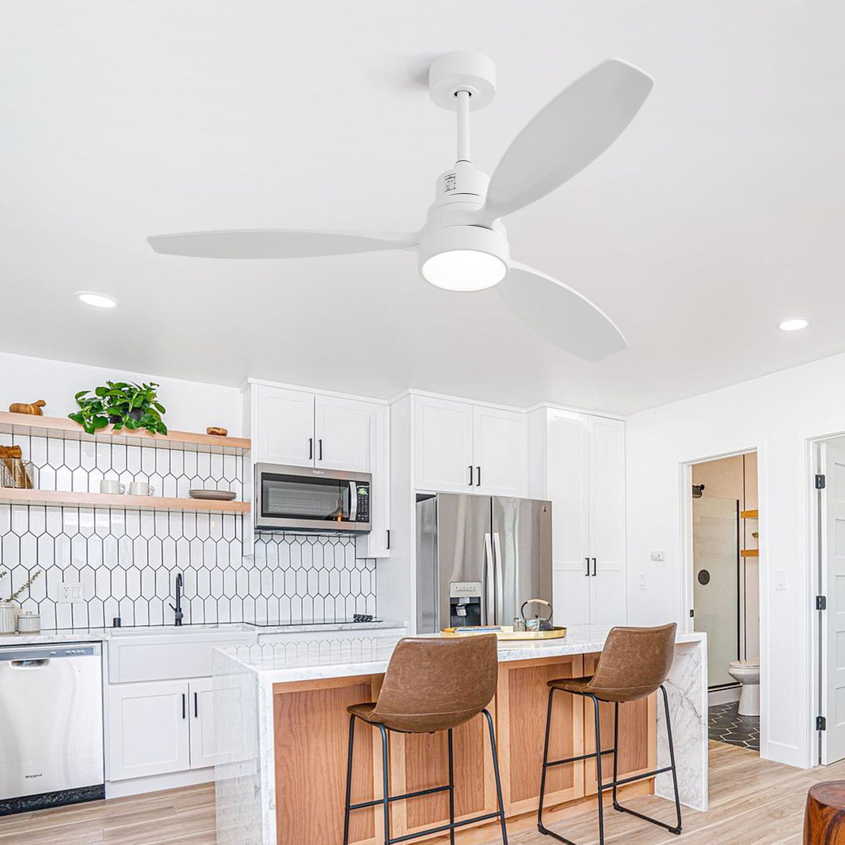 52" Ceiling Fan White 3 Blades Remote Control Reversible DC Motor With LED Light - Matte White