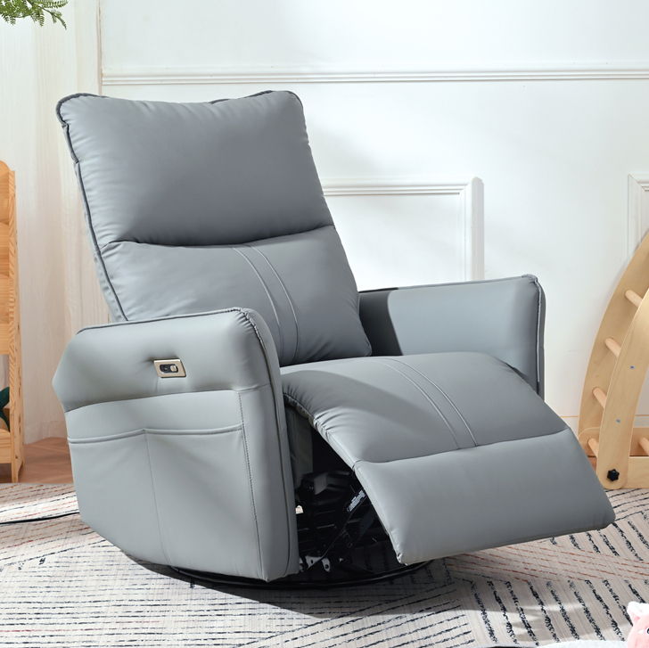 Power Swivel Rocker Recliner Chair, 270° Swivel Rocking Recliner Chair, Electric Small Recliners For Small Spaces, Single Sofa Recliner For Living Room - Blue / Gray